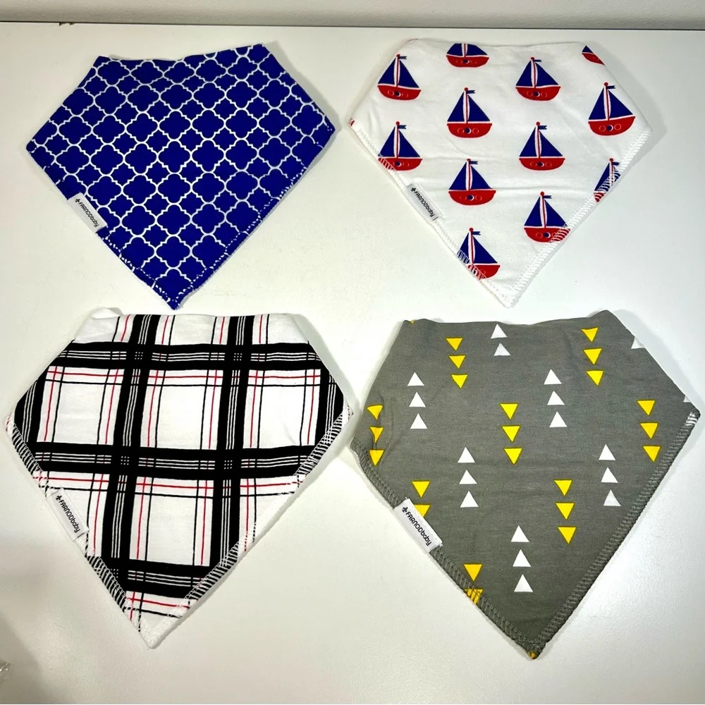 FARNOD Baby Bandana Drool Bibs 4‎ Pack Sailboats Plaid Blue Pattern Triangle